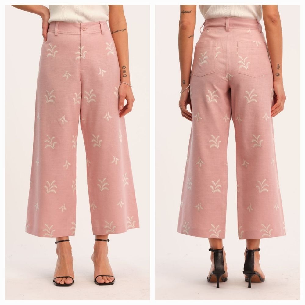 ☔️🩵NWT Elie Tahari Mauve & Ivory Linen Wide Leg Pants Size 6/28